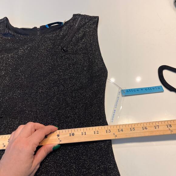 NWT Alice + Olivia Black Metallic Sleeveless Rounded Neck Sheath Mini Dress S - Picture 10 of 11